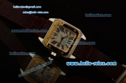 Cartier Santos 100 Medium Swiss Quartz Steel Case Gold Bezel with Brown Leather Strap White Dial Roman Markers ETA Coating