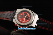 Audemars Piguet Royal Oak Offshore Japanese Miyota Quartz Movement with Red/Black Dial and Silver Case-Black Leather Strap