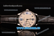 IWC Portugieser Hand-Wound Asia 6497 Manual Winding Steel Case with White Dial Black Leather Strap and Blue Arabic Numeral Markers