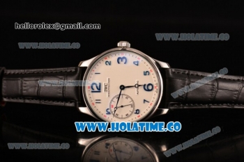 IWC Portugieser Hand-Wound Asia 6497 Manual Winding Steel Case with White Dial Black Leather Strap and Blue Arabic Numeral Markers