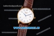 Longines Master Date Swiss ETA 2824 Automatic Yellow Gold Case with White Dial Arabic Numeral Markers and Brown Leather Strap