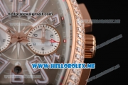 Franck Muller Vanguard Miyota OS20 Quartz Rose Gold Case with Champagne Dial Brown Leather Strap Arabic Numeral Markers and Diamonds Bezel