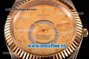 Rolex Sky-Dweller Asia Automatic Two Tone Case/Bracelet with Roman Numeral Markers and Gold Dial