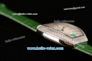 Franck Muller Heart Swiss Quartz Steel Case with Green Leather Strap Diamond Bezel and White Dial - ETA Coating