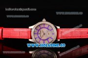 Jaeger-LeCoultre Lady Miyota Quartz Steel Case with White MOP Dial Red Leather Strap and Purple Stick Markers - Diamonds Bezel