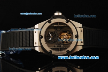 Hublot King Power Swiss Tourbillon Manual Winding Movement Steel Case with Black Rubber Strap