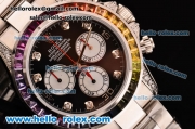 Rolex Daytona Rainbow Chrono Swiss Valjoux 7750-SHG Automatic Steel Case with Diamond Bezel Black Markers and Diamond Markers