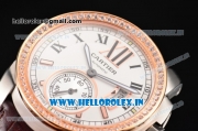 Cartier Calibre De Swiss ETA 2824 Automatic Steel Case with Diamonds Bezel and White Dial