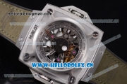 Hublot Masterpiece MP 08 Antikythera Sunmoon Asia 2813 Automatic Steel Case Skeleton Dial Army Green Leather Strap and White Markers