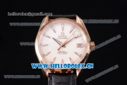 Omega Seamaster Aqua Terra 150 M Co-Axial Clone 8500 Automatic Rose Gold Case with White Dial Stick Markers and Black Leather Strap (EF)