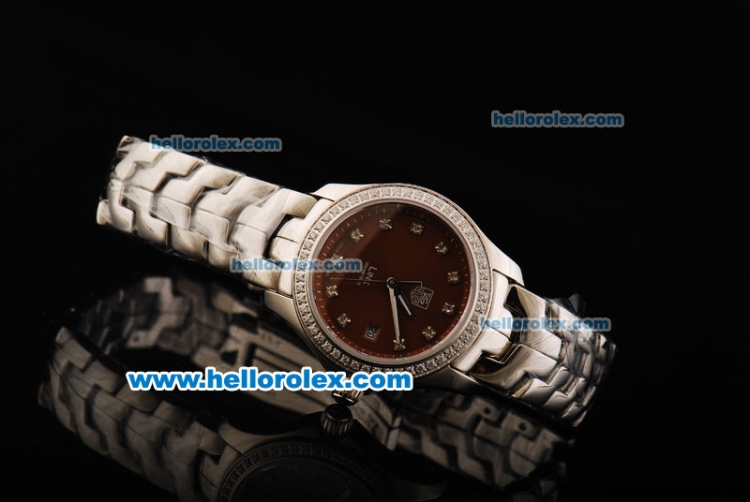 Tag Heuer Link 200 Meters Original Swiss Quartz Movement Full Steel with Brown Dial and Diamond Markers/Bezel-Lady Model - Click Image to Close