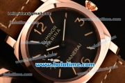 Panerai PAM 422 Luminor Marina Asia 6497 Manual Winding Rose Gold Case with Brown Leather Strap Stick/Numeral Markers and Black Dial