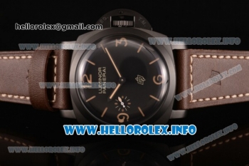 Panerai PAM 617 Luminor 1950 3 Days Clone P.3000 Manual Winding PVD Case with Black Dial Brown Leather Strap and Stick/Arabic Numeral Markers (ZF)