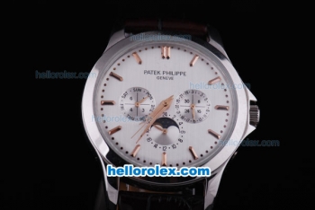 Patek Philippe Perpetual Calendar Automatic with White Dial,Gold Marking and Leather Strap
