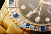 Rolex GMT Master II Swiss ETA 2836 Automatic Movement Full Gold with Black Dial and Diamond Bezel