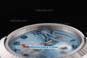 Rolex Day Date II Oyster Perpetual Automatic Movement Silver Case with Blue Ocean Dial and Blue Number Markers