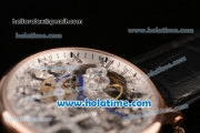 Cartier Rotonde De Swiss Manual Winding Rose Gold Case with Black Leather Bracelet and Skeleton Dial