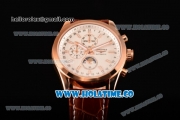 Longines Master Moonphase Miyota OS10 Quartz with Date Rose Gold Case with White Dial Stick Markers and Brown Leather Strap