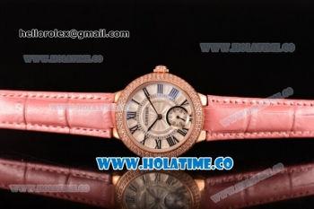 Cartier Ballon Bleu De Small Swiss Quartz Rose Gold Case with Diamonds Bezel White Dial and Pink Leather Strap - Black Markers