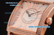 Franck Muller Master Square Swiss Quartz Rose Gold Case Diamond Bezel with White Leather Strap and White Dial