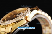 Rolex Day Date II Automatic Movement Full Gold with Diamond Bezel-Grey Dial and Diamond Markers