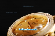 Rolex Day-Date II Automatic Movement Full Gold with Double Row Diamond Bezel-Gold Dial and Diamond Markers