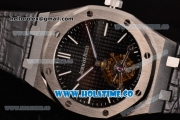 Audemars Piguet Royal Oak 41MM Swiss Tourbillon Manual Winding Steel Case with Black Dial Stick Markers and Black Leather Strap (FT)