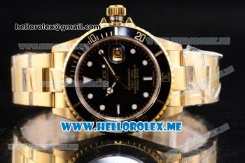 Rolex Submariner Clone Rolex 3135 Automatic Yellow Gold Case/Bracelet with Black Dial and Dot Markers (BP)