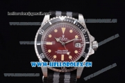 Rolex Submariner Vintage Asia 2813 Automatic Steel Case Red Dial Dot Markers and Black/Grey Nylon Strap