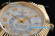 Rolex Sky-Dweller Asia 2813 Automatic Gold Case Roman Markers with Black Leather Strap and White Dial