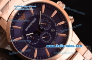 Emporio Armani Chrono Miyota OS20 Quartz Rose Gold Case with Rose Gold Strap Blue Dial