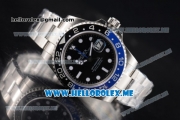 Rolex GMT-Master II Clone Rolex 3186 Automatic Stainless Steel Case/Bracelet with Black Dial and Dot Markers Black/Blue Bezel (BP)