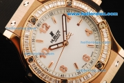 Hublot Big Bang Swiss Quartz Movement Rose Gold Case with Diamond Bezel and Black Rubber Strap