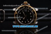 Rolex GMT-Master II Asia 2813 Automatic Steel Case with Black Dial and Grey/Black Nylon Strap Dot Markers