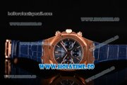 Audemars Piguet Royal Oak Chrono 41MM Swiss Valjoux 7750 Automatic Rose Gold Case with Blue Dial Stick Markers and Blue Leather Strap (EF)