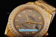 Rolex Day Date II Automatic Movement Full Gold with Diamond Bezel-Grey Dial and Diamond Markers