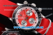 Rolex Daytona Vintage Chrono Miyota OS20 Quartz Steel Case with Red Dial White Subdials and Red Nylon Strap