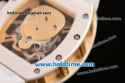 Richard Mille RM 52-01 Miyota 6T51 Automatic Yellow Gold Case with Diamonds Skull Dial and White Rubber Bracelet