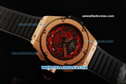 Hublot Big Bang Swiss Valjoux 7750 Automatic Movement Gold Case with Red Dial and Black Rubber Strap