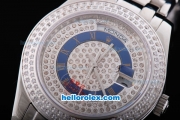 Rolex Day-Date Oyster Perpetual Automatic Full Diamond Bezel and Dial,Blue Circle with Roman Marking-Big Calendar