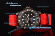 Rolex Pro-Hunter Sea-Dweller Asia 2813 Automatic PVD Case with Red Nylon Strap Black Dial White Markers