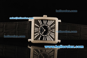 Franck Muller Master Square Swiss ETA Quartz Movement Black Dial with Diamond Bezel and Black Leather Strap