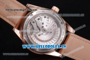 Omega Seamaster 300 Master Co-Axial Clone 8400 Automatic Rose Gold Case with Rose Gold Dial Stick/Arabic Numeral Markers and Brown Leather Strap (YF)