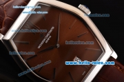 Vacheron Constantin Malte Miyota OS2035 Quartz Steel Case with Brown Leather Strap Brown Dial Stick Markers