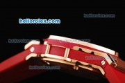 Hublot Big Bang Swiss Quartz Movement White Dial with Rose Gold Stick Markers/Numerals and Red Rubber Strap-Lady Size