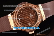 Hublot Big Bang Tutti Japanese Miyota Quartz Rose Gold Case with Brown Dial Stick Markers and Brown Rubber Strap