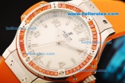 Hublot Big Bang Swiss Quartz Movement Steel Case with Orange Diamond Bezel and Orange Rubber Strap