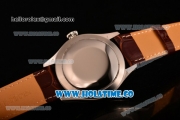 Rolex Cellini Asia Automatic Steel Case with Stick Markers Silver Dial and Brown Leather Strap - Diamonds Bezel