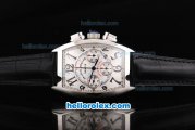 Frank Muller Casablanca Swiss Valjoux 7750 Chronograph Movement White Dial with Black Numeral Marker and Black Leather Strap
