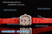 Vacheron Constantin Historiques Swiss Quartz Steel Case with Red Leather Strap Stick/Numeral Markers and White Dial